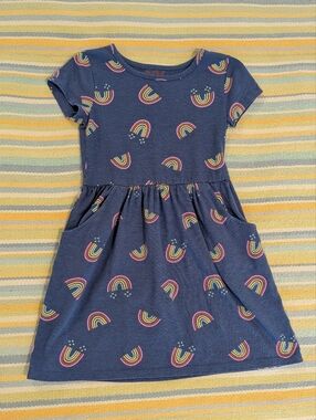 🌈 Girls Cat & Jack Rainbow Print Knit Dress Size Small 6/6x